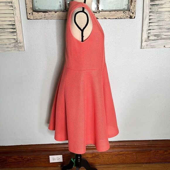 DKNY Womens A Line Sleeveless Waffle Mini Dress Pleated Coral Size 14 NWT - Picture 9 of 13